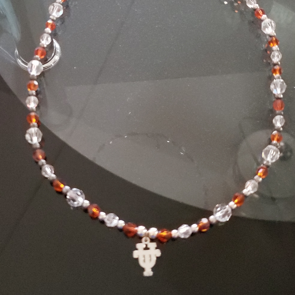 University of Texas swarovski crystals 925 silver necklace.